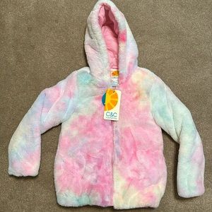Girls C&C coat with tie dye coloring and soft faux fur